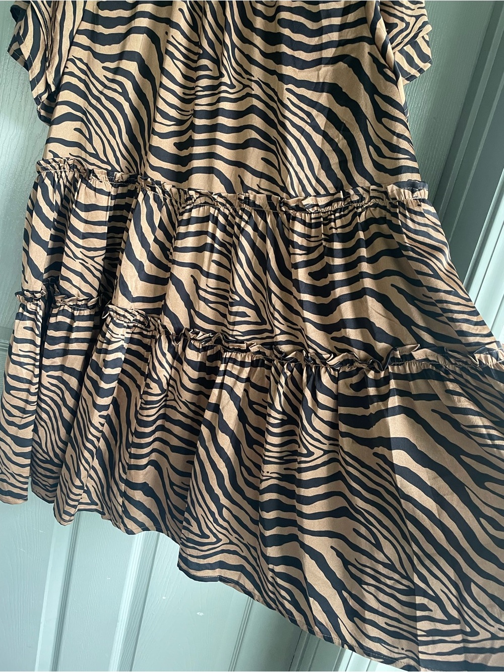 Tiered Tiger Print Mini Dress in Tan & Black Curvy Plus Size XL - Picture 10 of 12
